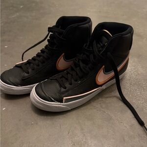 Nike Black and Orange Sneakers with White Swoosh